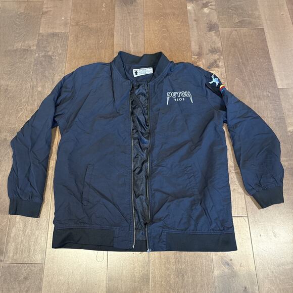 Dutch Bros Coffee Men Jacket Large Black Bomber Nylon Logo Embroidered Pockets - Picture 1 of 3